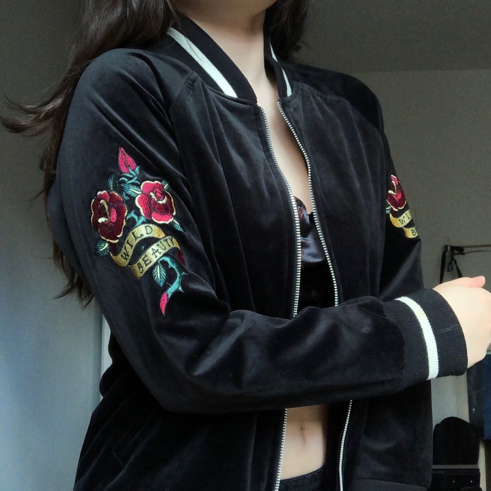 Velvet Embroidered Bomber Jacket